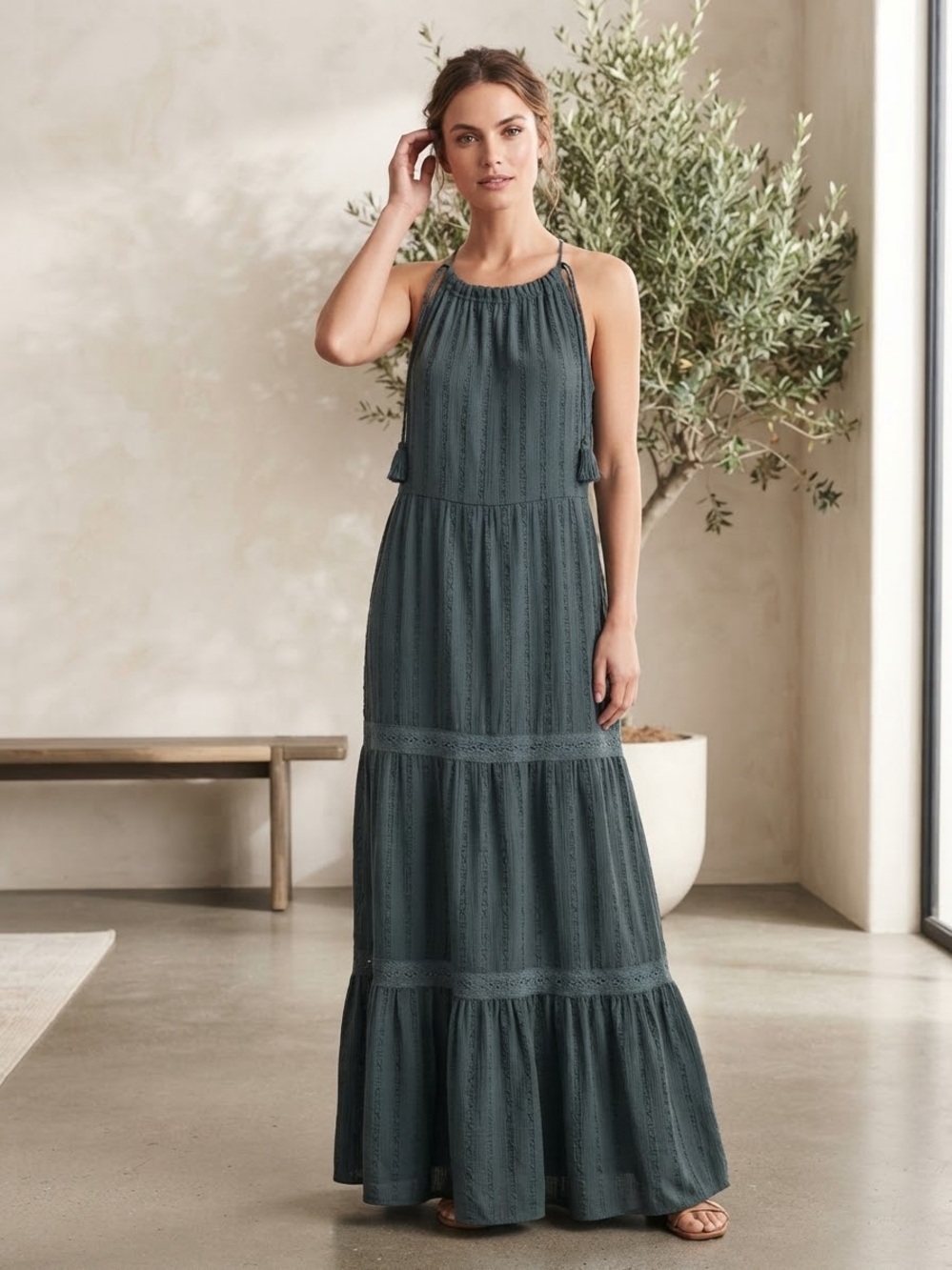 Cost Plus World Market Dark Teal Halter Maxi Dress
